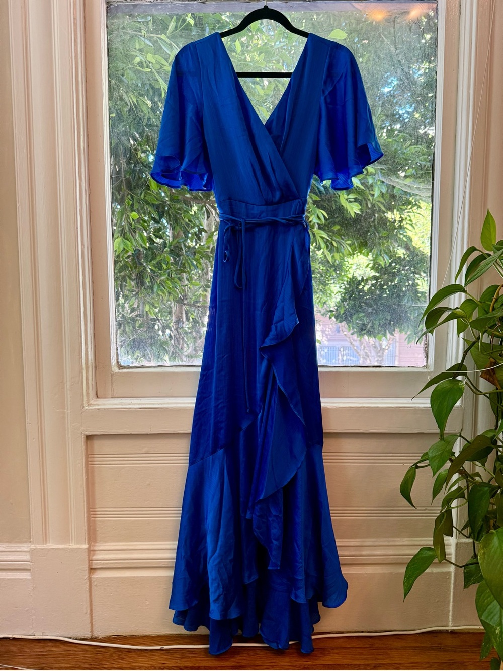 Taylor Royal Blue Wrap Maxi Dress with Ruffle Trim